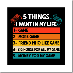 Vintage Gamer Game Day 5 Things I Want in My Life Meme Quote Posters and Art